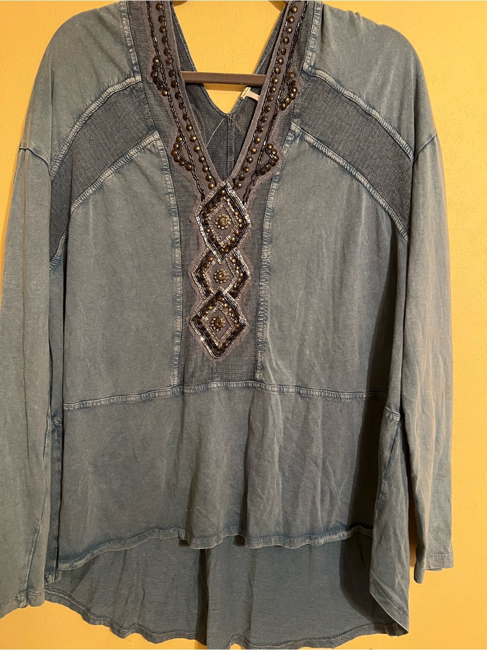 Free People Washed Denim Blue Embellished Tunic